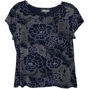 Vintage BRIGGS New York Women's Top Y2K Floral-Textured Short Sleeves Size M
